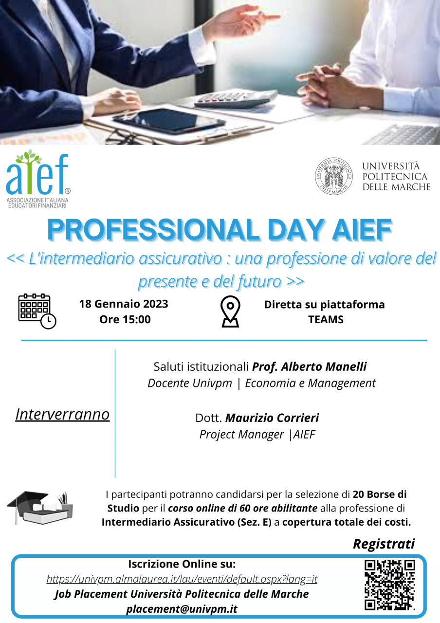 Locandina professional day AIEF Univpm